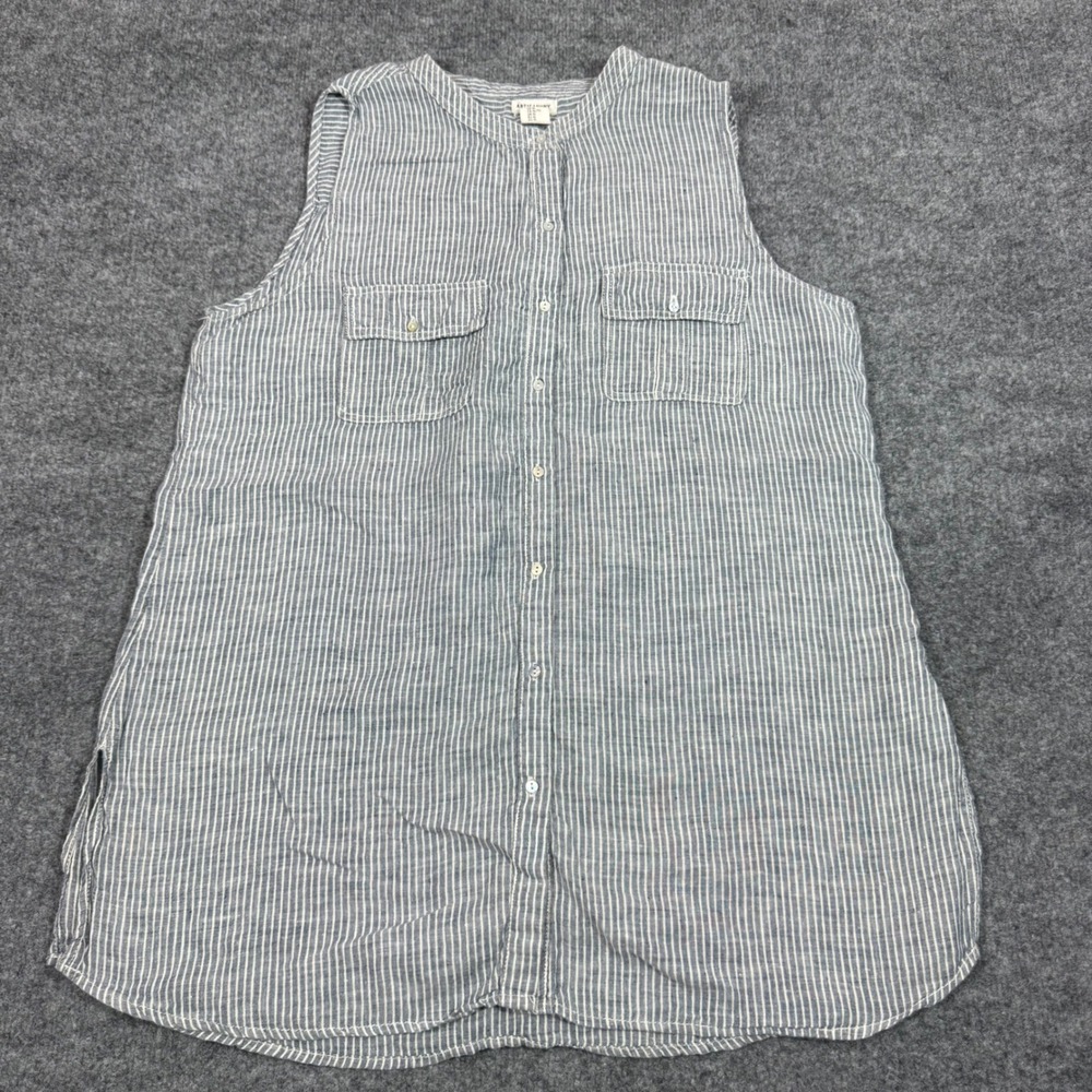 Artisan NY Sleeveless Striped Tunic Top Womens XL Blue White 100% Linen EUC